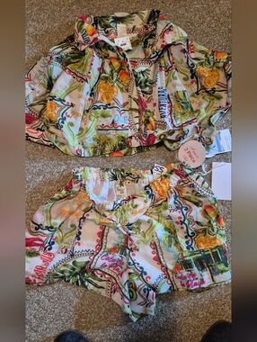 Violet Sky  Tropical Print  Crop Top & Shorts